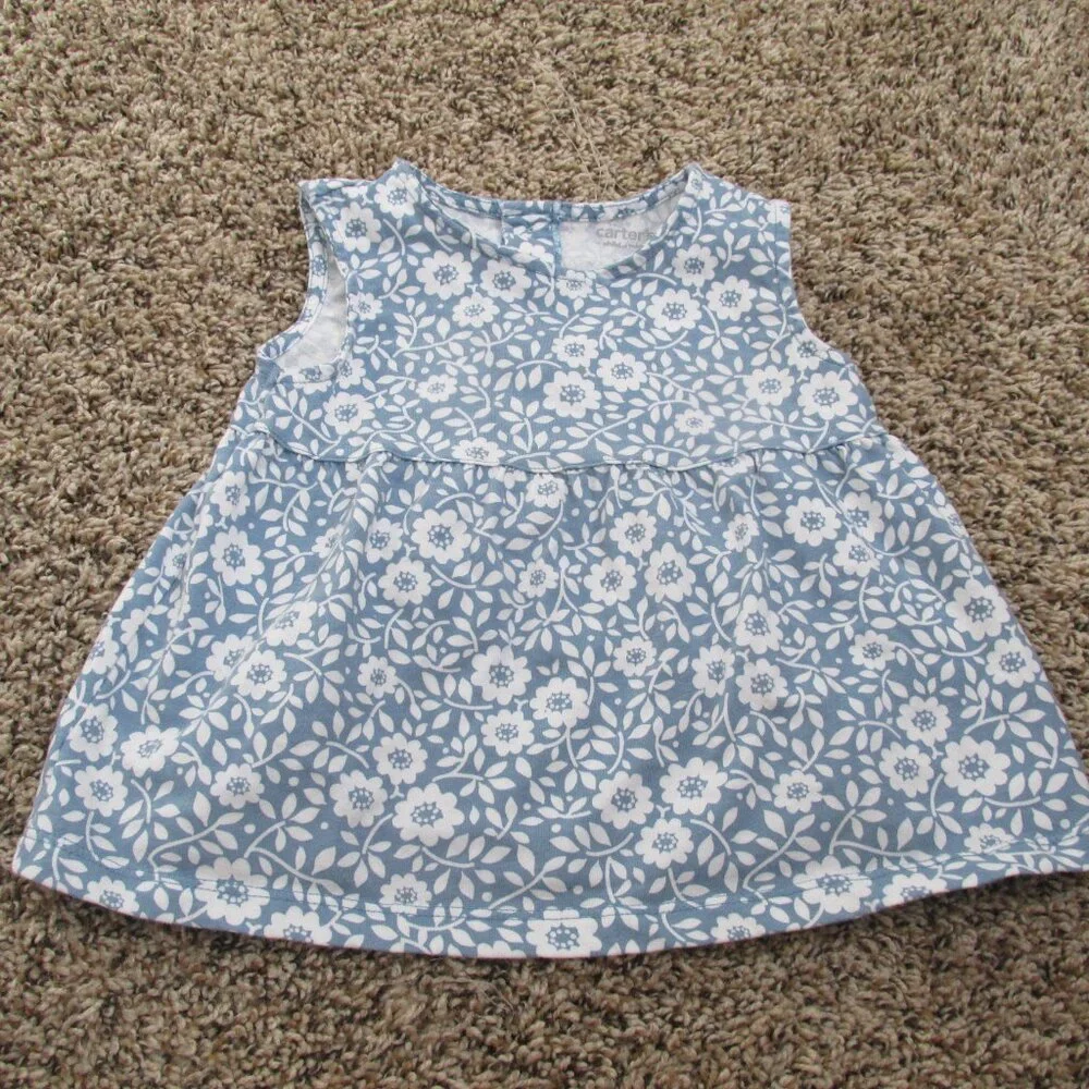 Carters 2 Pc Sleeveless Shirt Bloomer Outfit Girls 24M Blue Floral‎ Pullover